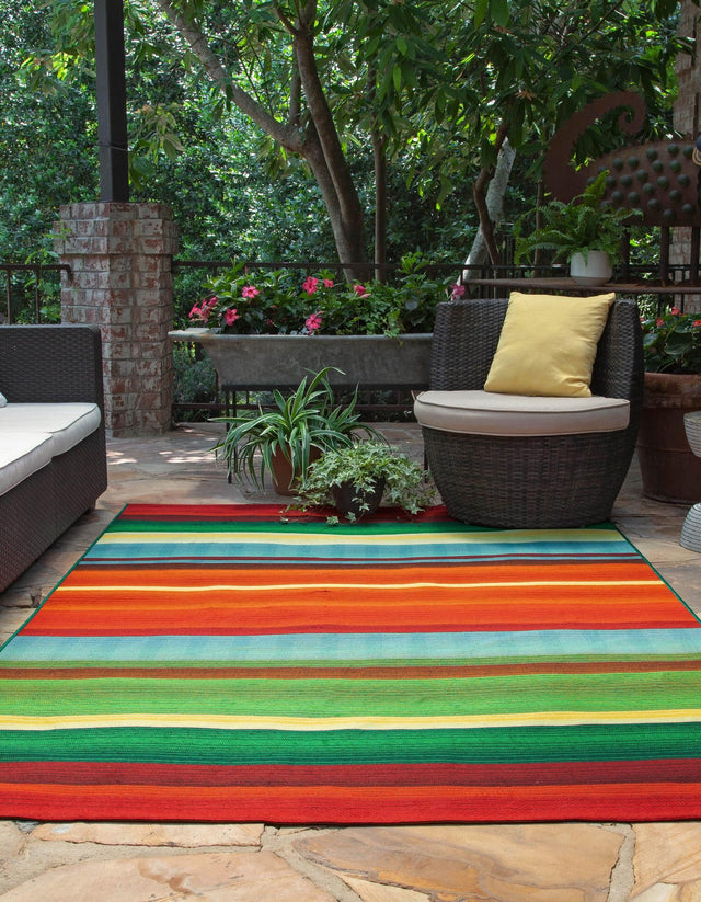 Multicolor 7' 10 x 11' Outdoor Modern Rectangle Area Rug Weather Resistant for Patio, Deck, Terrace, Balcony, Porch 100% Polypropylene Modern Outside Carpet for Sale at Rug Engine