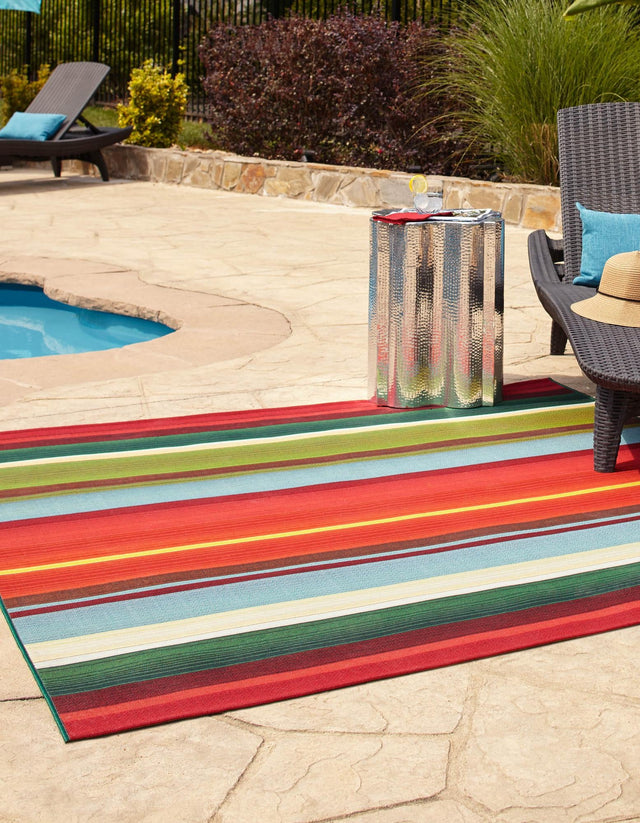 Multicolor 6' x 6' Outdoor Modern Square Area Rug Weather Resistant for Patio, Deck, Terrace, Balcony, Porch 100% Polypropylene Modern Outside Carpet for Sale at Rug Engine