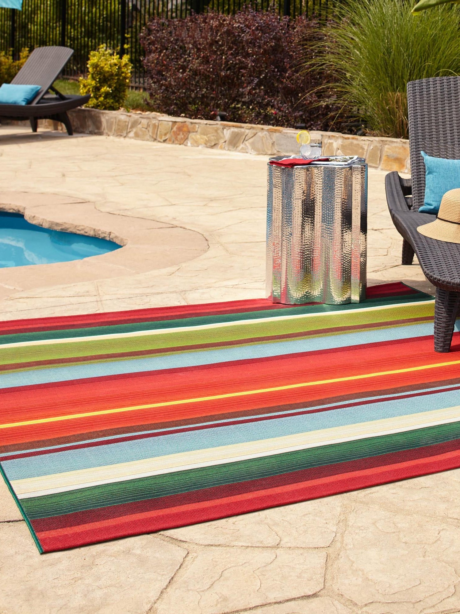Multicolor 7' 10 x 7' 10 Outdoor Modern Square Area Rug Weather Resistant for Patio, Deck, Terrace, Balcony, Porch 100% Polypropylene Modern Outside Carpet for Sale at Rug Engine