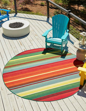 Multicolor 7' 1 x 7' 1 Outdoor Modern Round Area Rug Weather Resistant for Patio, Deck, Terrace, Balcony, Porch 100% Polypropylene Modern Outside Carpet for Sale at Rug Engine