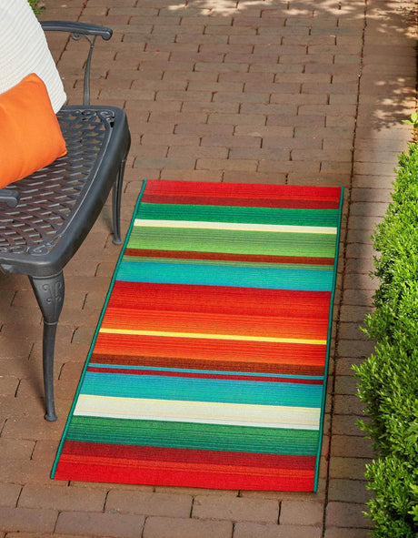 Multicolor 3' x 11' Outdoor Modern Runner Rug