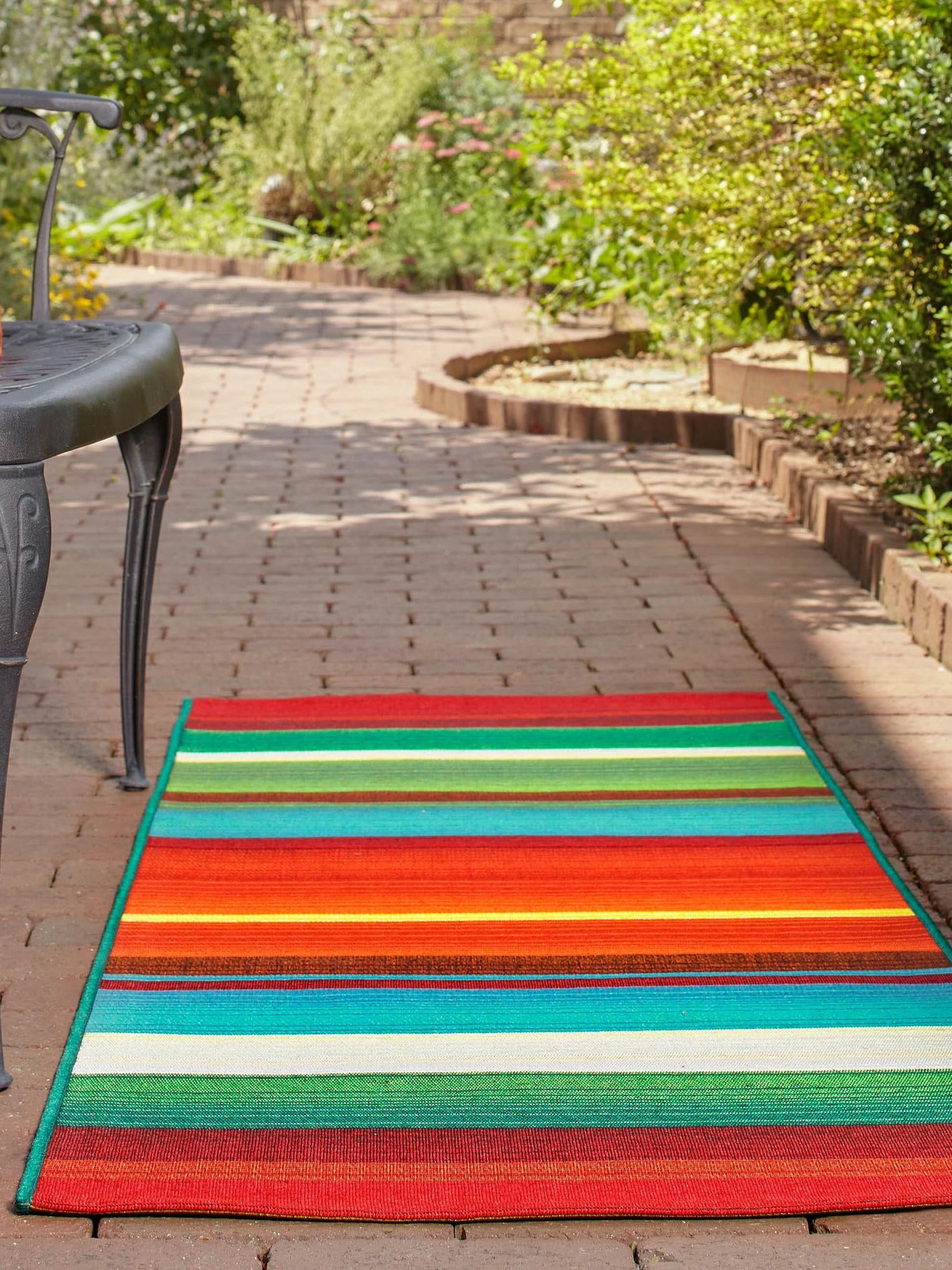 Multicolor 2' 7 x 11' Outdoor Modern Runner Area Rug Weather Resistant for Patio, Deck, Terrace, Balcony, Porch 100% Polypropylene Modern Outside Carpet for Sale at Rug Engine