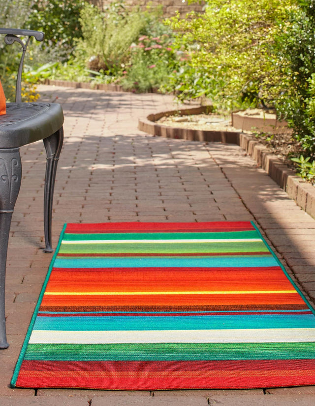 Multicolor 2' 7 x 7' 1 Outdoor Modern Runner Area Rug Weather Resistant for Patio, Deck, Terrace, Balcony, Porch 100% Polypropylene Modern Outside Carpet for Sale at Rug Engine