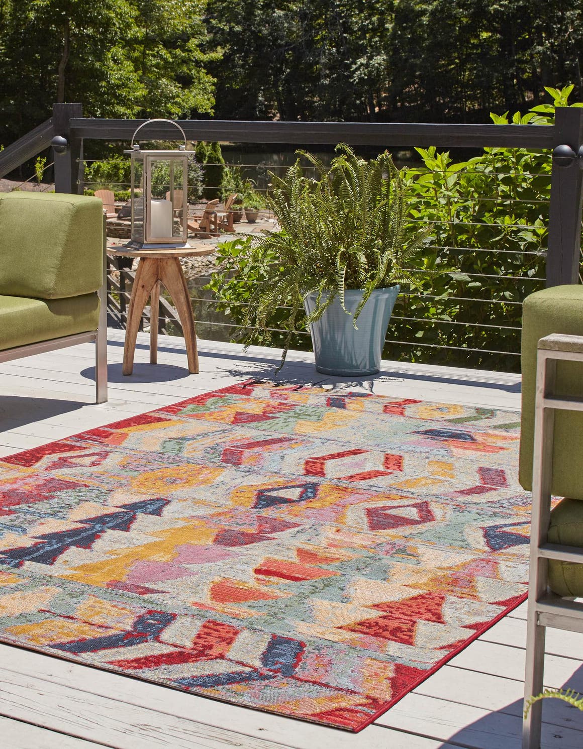 Multicolor 3' 3 x 5' 3 Outdoor Modern Rectangle Area Rug Weather Resistant for Patio, Deck, Terrace, Balcony, Porch 100% Polypropylene Modern Outside Carpet for Sale at Rug Engine