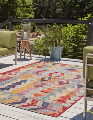 Multicolor 6' 1 x 9' Outdoor Modern Rectangle Area Rug Weather Resistant for Patio, Deck, Terrace, Balcony, Porch 100% Polypropylene Modern Outside Carpet for Sale at Rug Engine