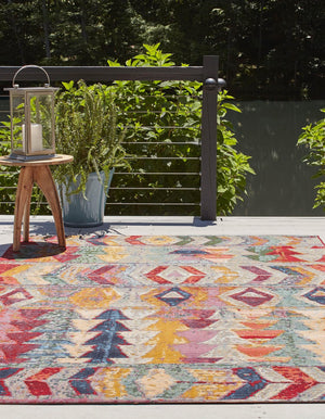 Multicolor 3' 3 x 5' 3 Outdoor Modern Rectangle Area Rug Weather Resistant for Patio, Deck, Terrace, Balcony, Porch 100% Polypropylene Modern Outside Carpet for Sale at Rug Engine