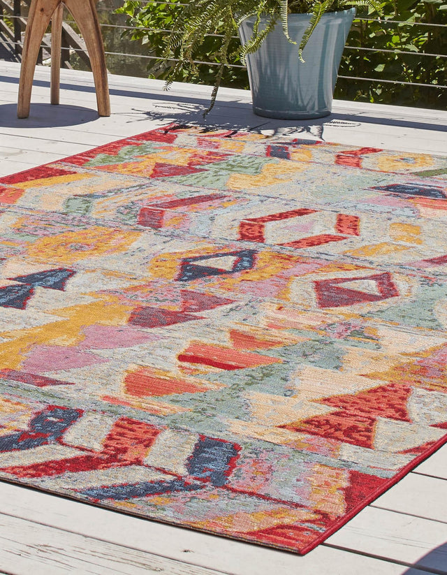 Multicolor 7' 10 x 11' Outdoor Modern Rectangle Area Rug Weather Resistant for Patio, Deck, Terrace, Balcony, Porch 100% Polypropylene Modern Outside Carpet for Sale at Rug Engine