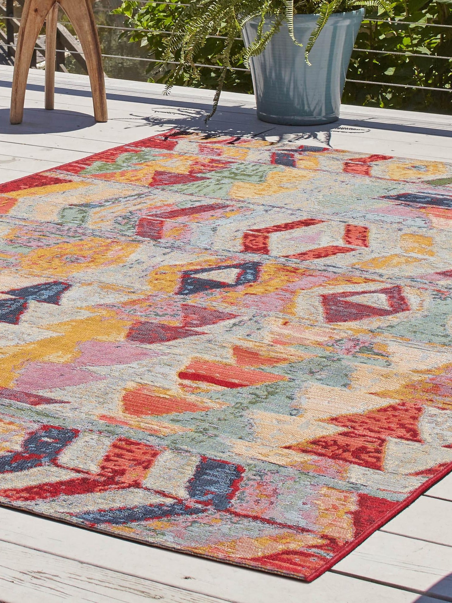 Multicolor 10' x 14' 1 Outdoor Modern Rectangle Area Rug Weather Resistant for Patio, Deck, Terrace, Balcony, Porch 100% Polypropylene Modern Outside Carpet for Sale at Rug Engine