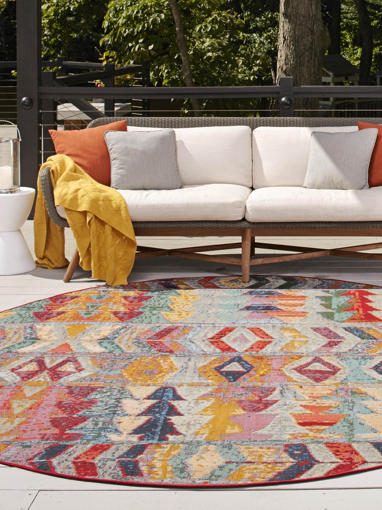 Multicolor 3' 1 x 3' 1 Outdoor Modern Round Area Rug Weather Resistant for Patio, Deck, Terrace, Balcony, Porch 100% Polypropylene Modern Outside Carpet for Sale at Rug Engine