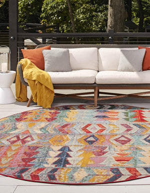 Multicolor 3' 1 x 3' 1 Outdoor Modern Round Area Rug Weather Resistant for Patio, Deck, Terrace, Balcony, Porch 100% Polypropylene Modern Outside Carpet for Sale at Rug Engine