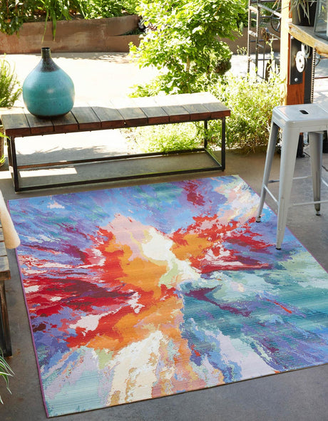 Multicolor 7' 1 x 10' Outdoor Modern Rectangle Rug