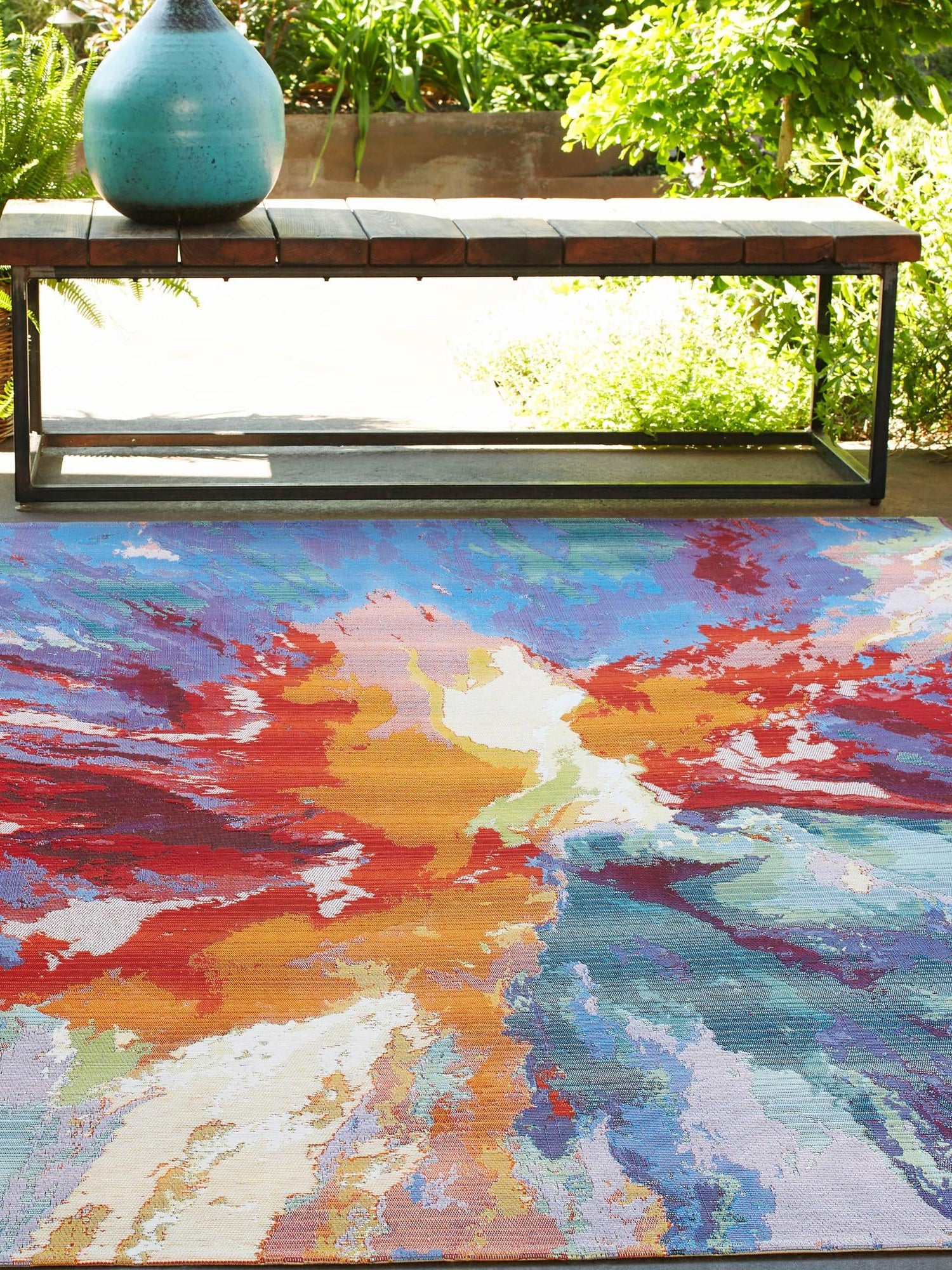 Multicolor 10' x 12' Outdoor Modern Rectangle Area Rug Weather Resistant for Patio, Deck, Terrace, Balcony, Porch 100% Polypropylene Modern Outside Carpet for Sale at Rug Engine