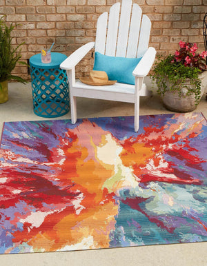 Multicolor 7' 10 x 7' 10 Outdoor Modern Square Area Rug Weather Resistant for Patio, Deck, Terrace, Balcony, Porch 100% Polypropylene Modern Outside Carpet for Sale at Rug Engine