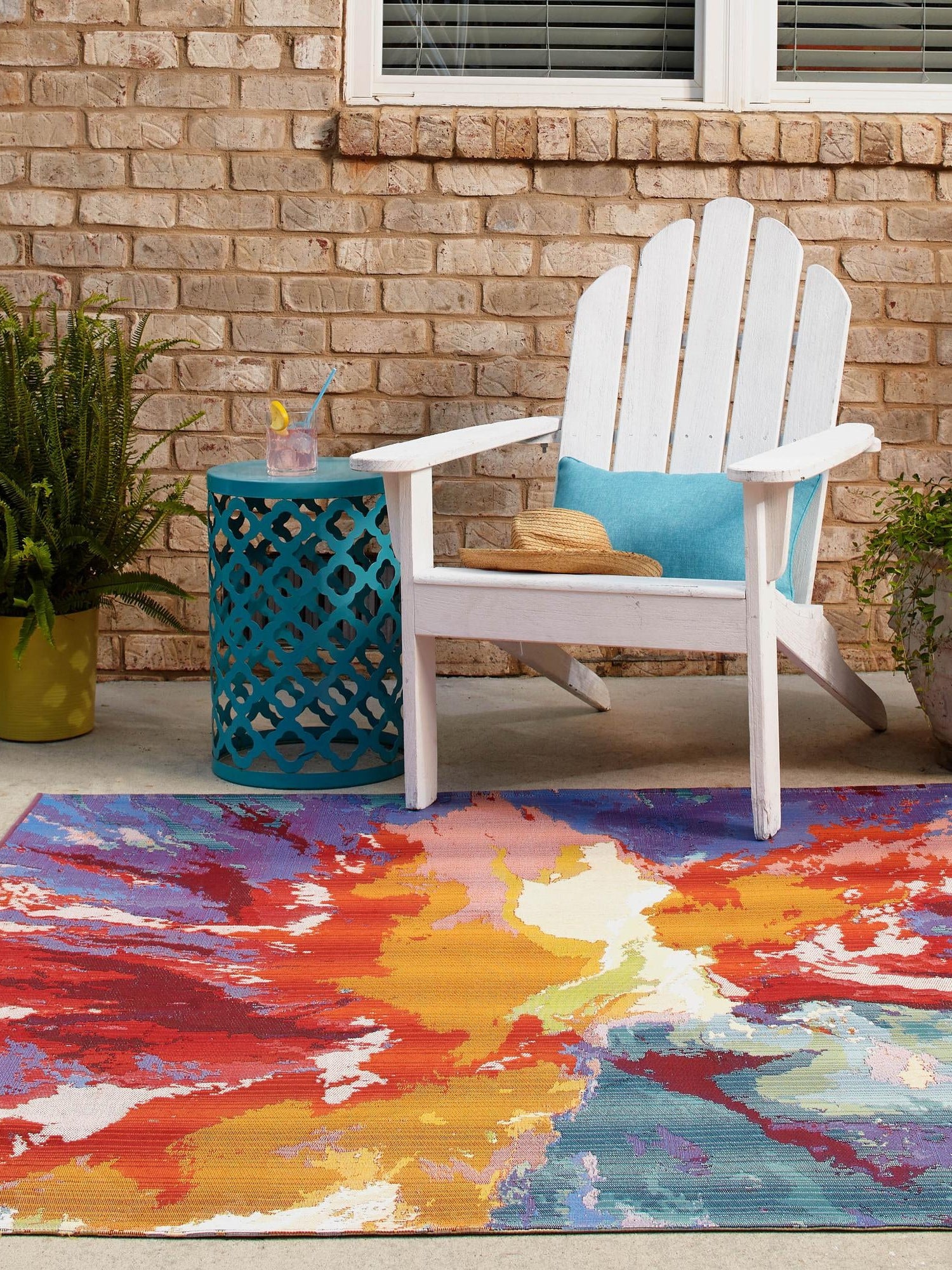 Multicolor 5' 3 x 5' 3 Outdoor Modern Square Area Rug Weather Resistant for Patio, Deck, Terrace, Balcony, Porch 100% Polypropylene Modern Outside Carpet for Sale at Rug Engine
