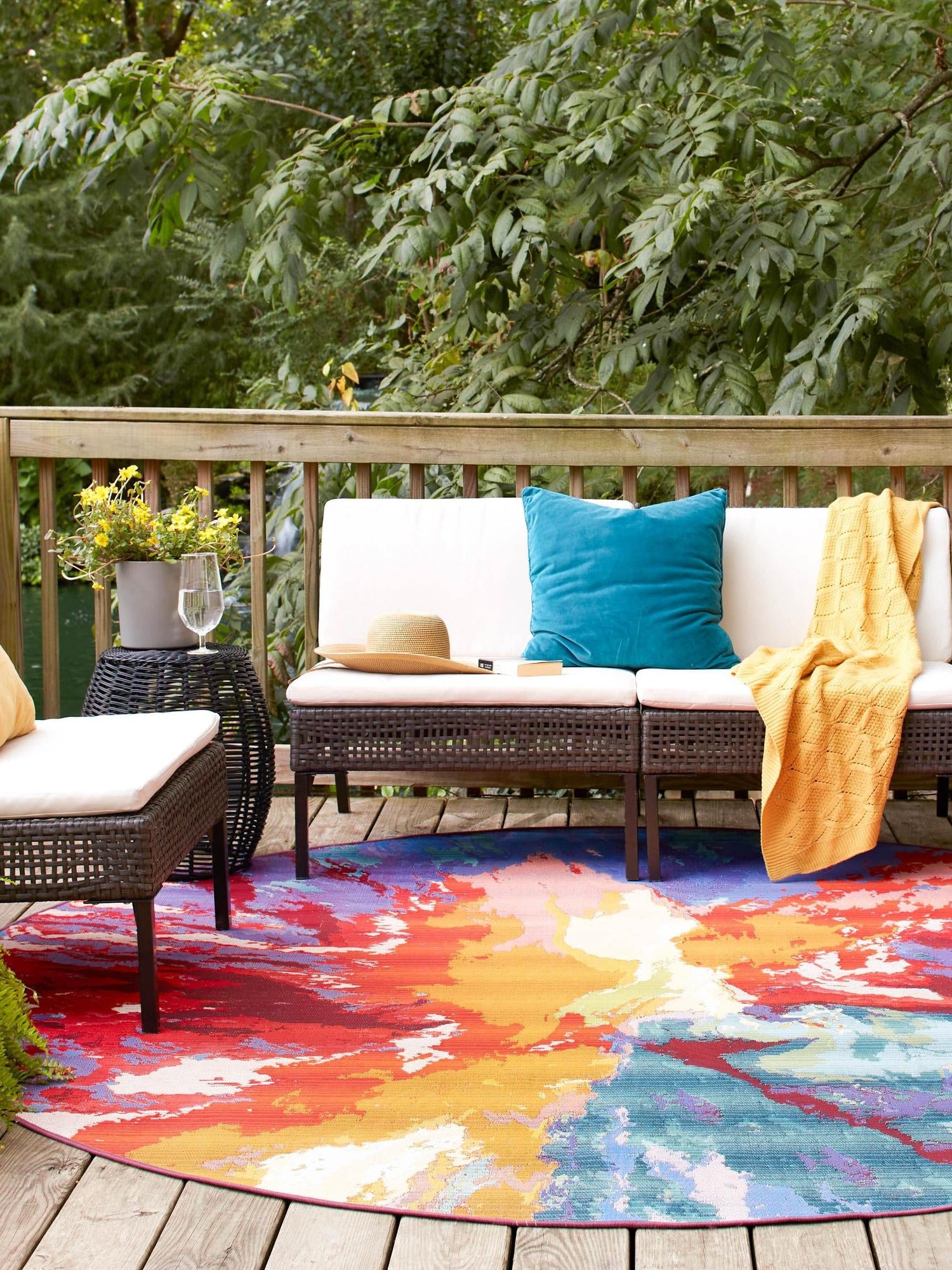Multicolor 4' 1 x 4' 1 Outdoor Modern Round Area Rug Weather Resistant for Patio, Deck, Terrace, Balcony, Porch 100% Polypropylene Modern Outside Carpet for Sale at Rug Engine
