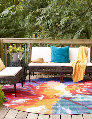 Multicolor 4' 1 x 4' 1 Outdoor Modern Round Area Rug Weather Resistant for Patio, Deck, Terrace, Balcony, Porch 100% Polypropylene Modern Outside Carpet for Sale at Rug Engine