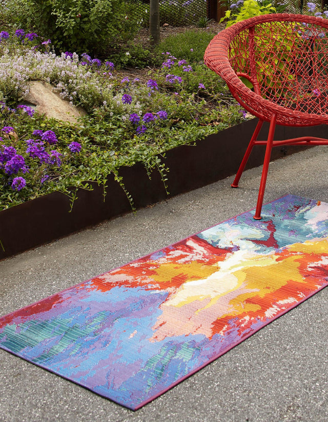 Multicolor 2' 7 x 5' 3 Outdoor Modern Runner Area Rug Weather Resistant for Patio, Deck, Terrace, Balcony, Porch 100% Polypropylene Modern Outside Carpet for Sale at Rug Engine