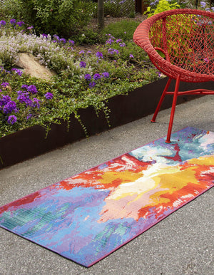 Multicolor 2' 7 x 10' Outdoor Modern Runner Area Rug Weather Resistant for Patio, Deck, Terrace, Balcony, Porch 100% Polypropylene Modern Outside Carpet for Sale at Rug Engine
