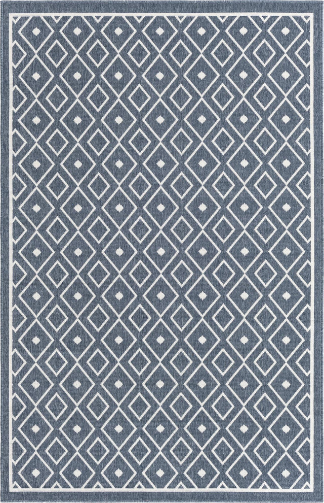 Navy Blue 1' 3 x 1' 3 Outdoor Trellis Sample Area Rug Weather Resistant for Patio, Deck, Terrace, Balcony, Porch Geometric Design Water Safe Outside Carpet for Sale at Rug Engine