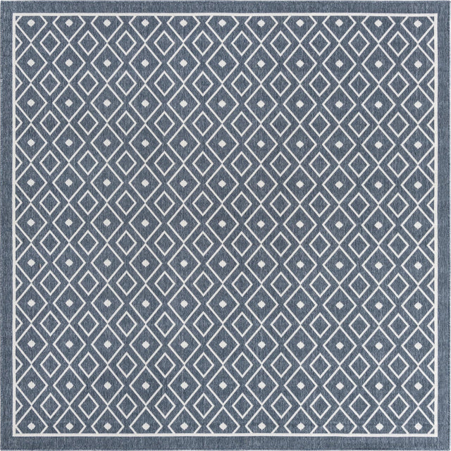 Navy Blue 7' 10 x 7' 10 Outdoor Trellis Square Area Rug Weather Resistant for Patio, Deck, Terrace, Balcony, Porch Geometric Design Water Safe Outside Carpet for Sale at Rug Engine