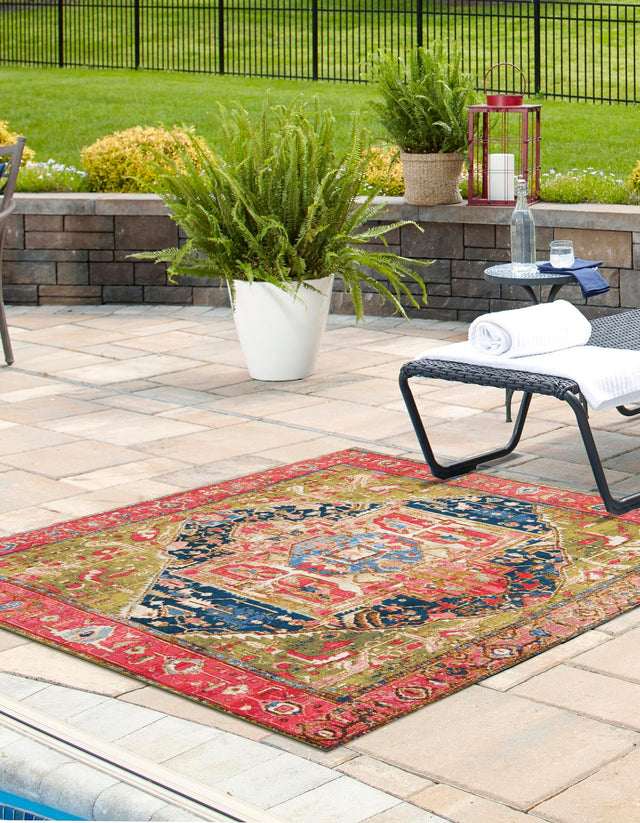 Multicolor 6' x 6' Outdoor Traditional Square Area Rug Weather Resistant for Patio, Deck, Terrace, Balcony, Porch Classical Design Outside Carpet for Sale at Rug Engine