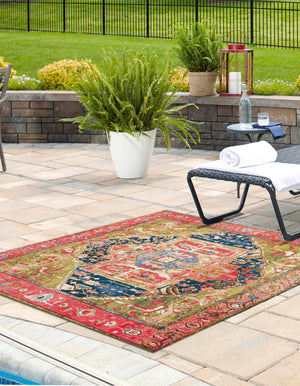 Multicolor 7' 10 x 7' 10 Outdoor Traditional Square Area Rug Weather Resistant for Patio, Deck, Terrace, Balcony, Porch Classical Design Outside Carpet for Sale at Rug Engine