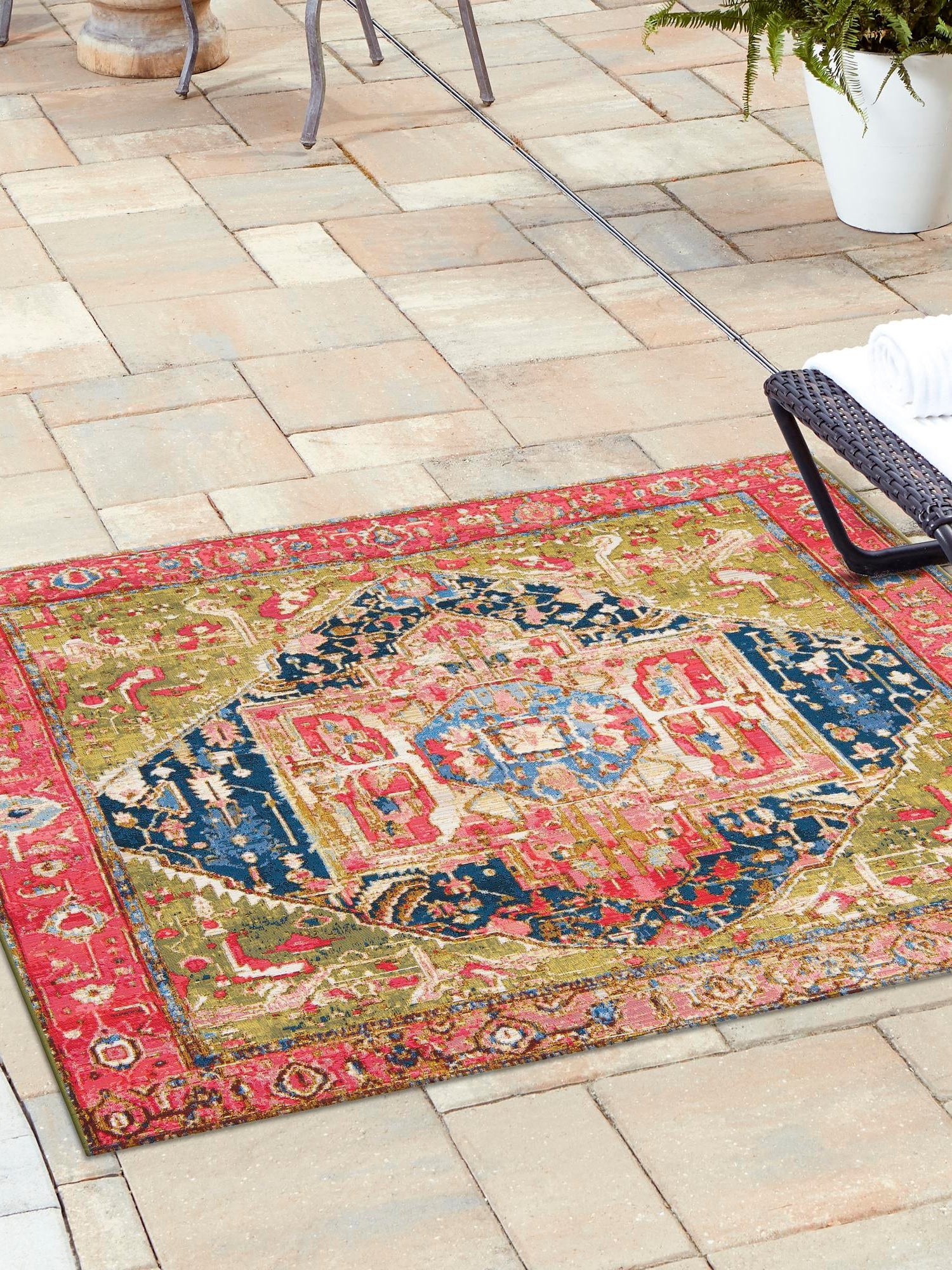 Multicolor 7' 10 x 7' 10 Outdoor Traditional Square Area Rug Weather Resistant for Patio, Deck, Terrace, Balcony, Porch Classical Design Outside Carpet for Sale at Rug Engine