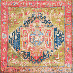 Multicolor 6' x 6' Outdoor Traditional Square Area Rug Weather Resistant for Patio, Deck, Terrace, Balcony, Porch Classical Design Outside Carpet for Sale at Rug Engine