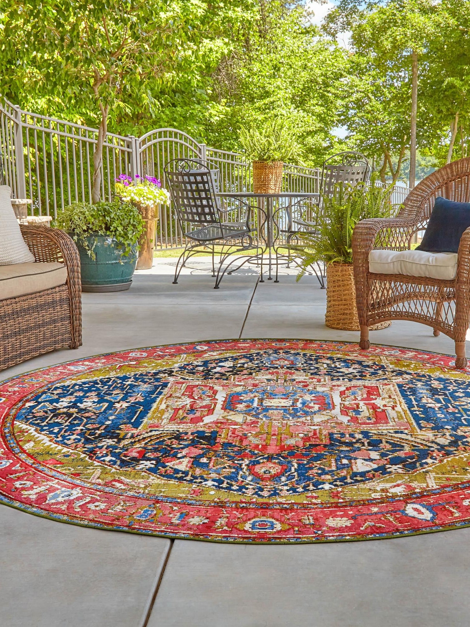 Multicolor 10' x 10' Outdoor Traditional Round Area Rug Weather Resistant for Patio, Deck, Terrace, Balcony, Porch Classical Design Outside Carpet for Sale at Rug Engine