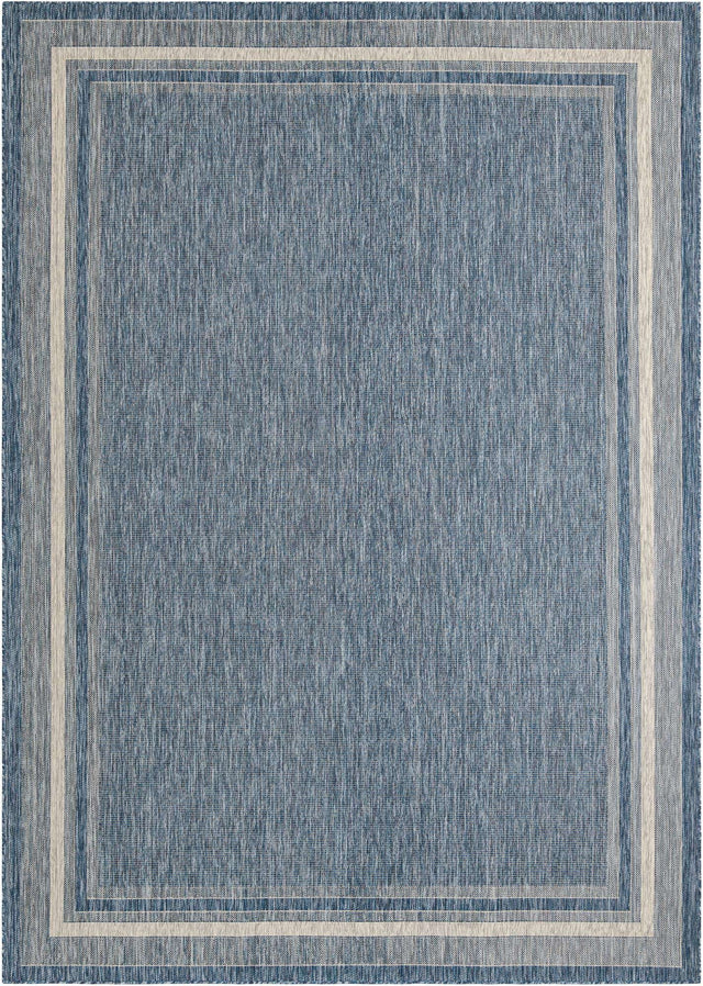 Blue 10' x 14' 1 Outdoor Border Rectangle Area Rug Weather Resistant for Patio, Deck, Terrace, Balcony, Porch 100% Polypropylene Classic Bordered Carpet for Sale at Rug Engine
