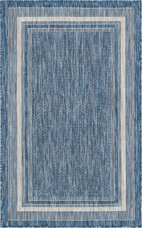 Blue 3' 1 x 5' 3 Outdoor Border Rectangle Rug