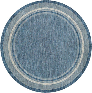 Blue 7' 10 x 7' 10 Outdoor Border Round Area Rug Weather Resistant for Patio, Deck, Terrace, Balcony, Porch 100% Polypropylene Classic Bordered Carpet for Sale at Rug Engine