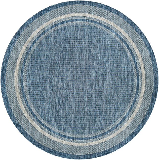 Blue 7' 10 x 7' 10 Outdoor Border Round Area Rug Weather Resistant for Patio, Deck, Terrace, Balcony, Porch 100% Polypropylene Classic Bordered Carpet for Sale at Rug Engine
