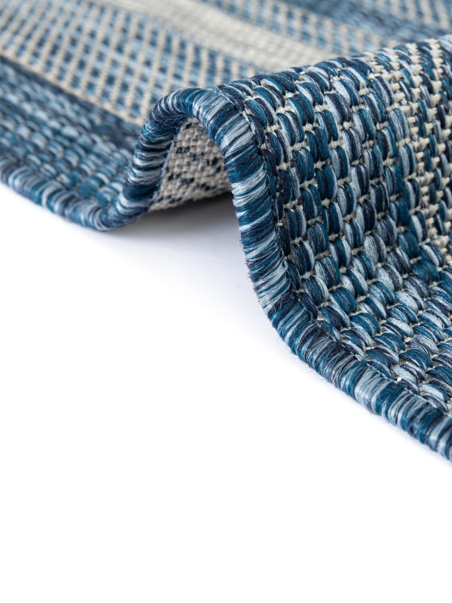 Blue 7' 10 x 7' 10 Outdoor Border Round Area Rug Weather Resistant for Patio, Deck, Terrace, Balcony, Porch 100% Polypropylene Classic Bordered Carpet for Sale at Rug Engine