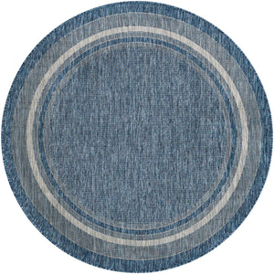 Blue 5' 3 x 5' 3 Outdoor Border Round Area Rug Weather Resistant for Patio, Deck, Terrace, Balcony, Porch 100% Polypropylene Classic Bordered Carpet for Sale at Rug Engine
