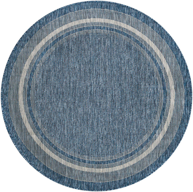 Blue 5' 3 x 5' 3 Outdoor Border Round Area Rug Weather Resistant for Patio, Deck, Terrace, Balcony, Porch 100% Polypropylene Classic Bordered Carpet for Sale at Rug Engine