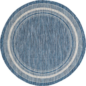 Blue 4' 1 x 4' 1 Outdoor Border Round Area Rug Weather Resistant for Patio, Deck, Terrace, Balcony, Porch 100% Polypropylene Classic Bordered Carpet for Sale at Rug Engine