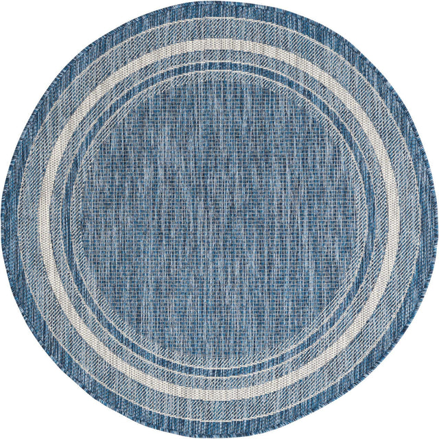 Blue 4' 1 x 4' 1 Outdoor Border Round Area Rug Weather Resistant for Patio, Deck, Terrace, Balcony, Porch 100% Polypropylene Classic Bordered Carpet for Sale at Rug Engine
