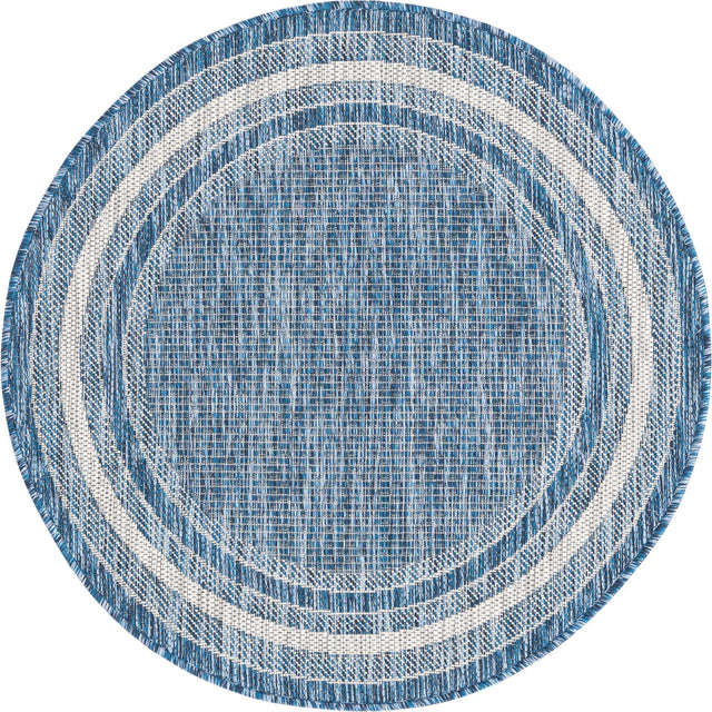 Blue 3' 1 x 3' 1 Outdoor Border Round Area Rug Weather Resistant for Patio, Deck, Terrace, Balcony, Porch 100% Polypropylene Classic Bordered Carpet for Sale at Rug Engine