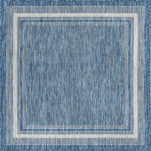 Blue 5' 3 x 5' 3 Outdoor Border Square Area Rug Weather Resistant for Patio, Deck, Terrace, Balcony, Porch 100% Polypropylene Classic Bordered Carpet for Sale at Rug Engine