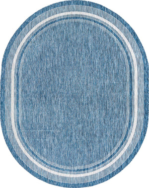 Blue 7' 10 x 10' Outdoor Border Oval Area Rug Weather Resistant for Patio, Deck, Terrace, Balcony, Porch 100% Polypropylene Classic Bordered Carpet for Sale at Rug Engine