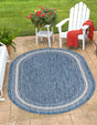 Blue 3' 1 x 5' 3 Outdoor Border Oval Area Rug Weather Resistant for Patio, Deck, Terrace, Balcony, Porch