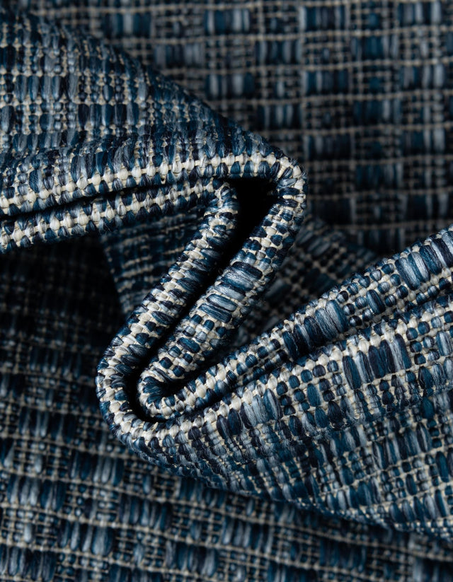 Blue 3' 1 x 5' 3 Outdoor Border Oval Area Rug Weather Resistant for Patio, Deck, Terrace, Balcony, Porch