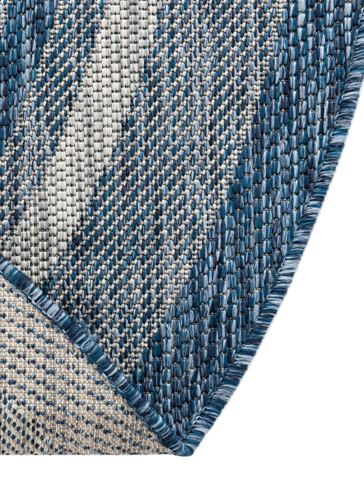 Blue 3' 1 x 5' 3 Outdoor Border Oval Area Rug Weather Resistant for Patio, Deck, Terrace, Balcony, Porch