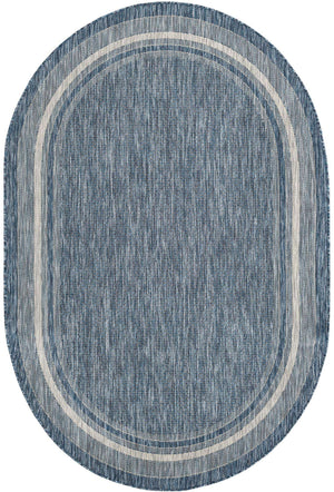Blue 5' 3 x 8' Outdoor Border Oval Area Rug Weather Resistant for Patio, Deck, Terrace, Balcony, Porch 100% Polypropylene Classic Bordered Carpet for Sale at Rug Engine