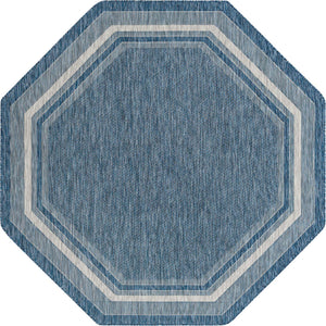 Blue 7' 10 x 7' 10 Outdoor Border Octagon Area Rug Weather Resistant for Patio, Deck, Terrace, Balcony, Porch 100% Polypropylene Classic Bordered Carpet for Sale at Rug Engine