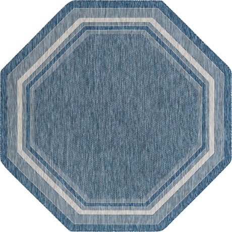 Blue 7' 10 x 7' 10 Outdoor Border Octagon Area Rug Weather Resistant for Patio, Deck, Terrace, Balcony, Porch 100% Polypropylene Classic Bordered Carpet for Sale at Rug Engine