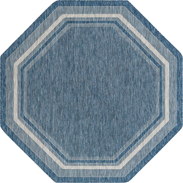 Blue 7' 10 x 7' 10 Outdoor Border Octagon Area Rug Weather Resistant for Patio, Deck, Terrace, Balcony, Porch 100% Polypropylene Classic Bordered Carpet for Sale at Rug Engine