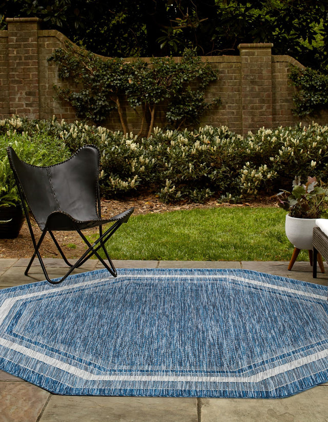 Blue 5' 3 x 5' 3 Outdoor Border Octagon Area Rug Weather Resistant for Patio, Deck, Terrace, Balcony, Porch 100% Polypropylene Classic Bordered Carpet for Sale at Rug Engine