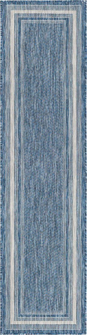Blue 2' x 8' Outdoor Border Runner Area Rug Weather Resistant for Patio, Deck, Terrace, Balcony, Porch 100% Polypropylene Classic Bordered Carpet for Sale at Rug Engine